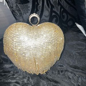 Gold Bling Heart Shaped Clutch